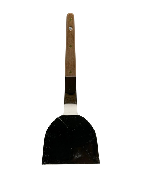 Teppan steel spatula with wooden handle