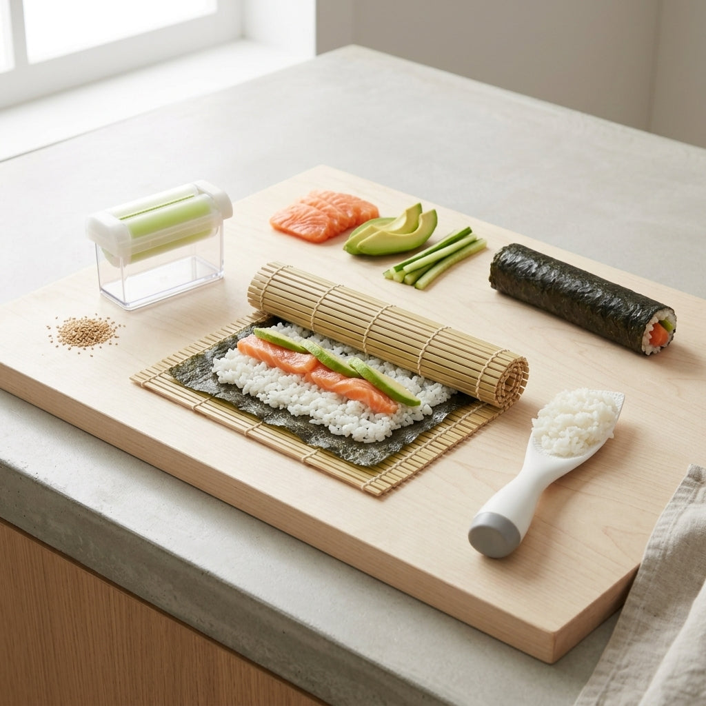 Coffret Sushi maison Dogou, makisu, shamoji et découpeur à nori, vue 3