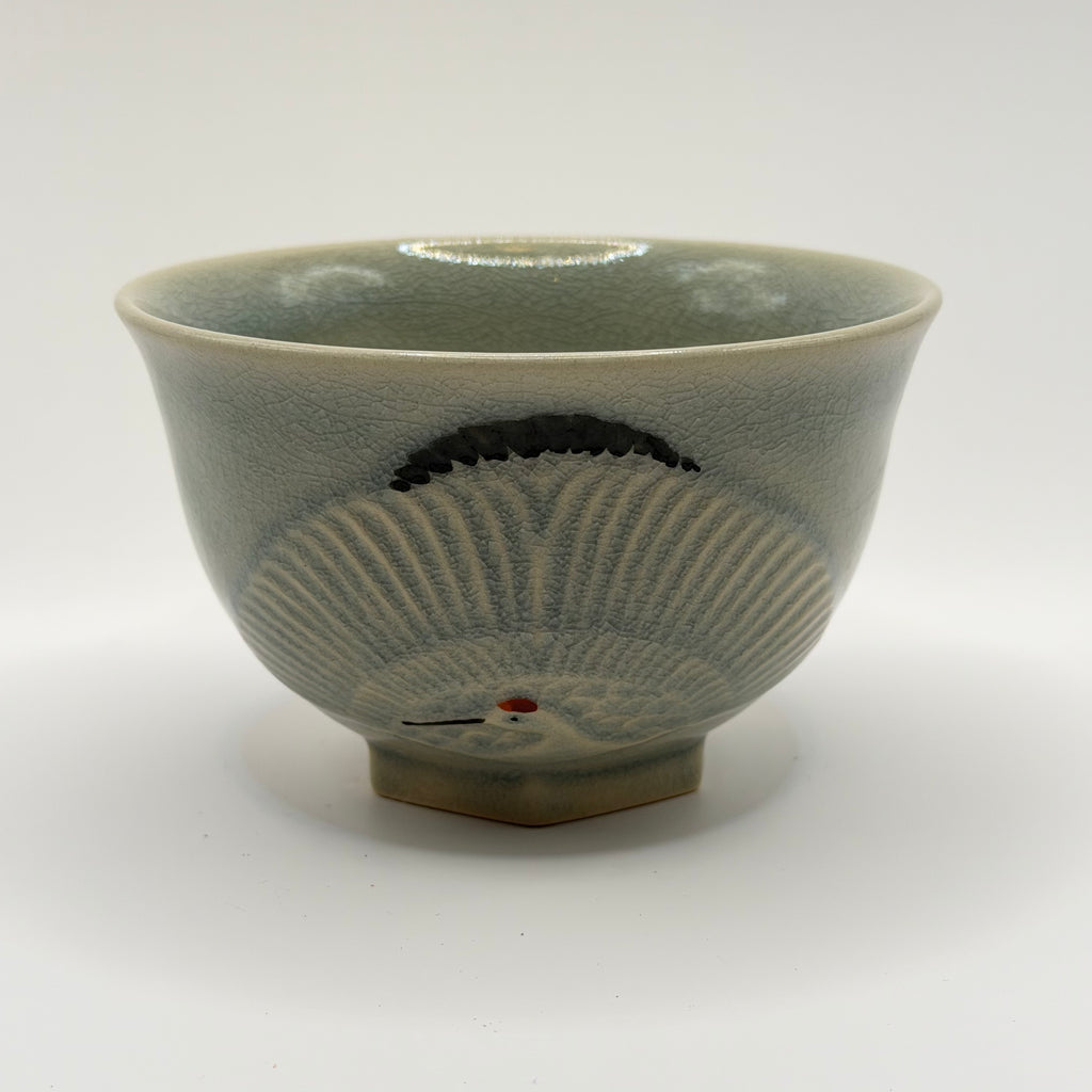 Bol à Matcha Céladon, Décor Grue et Tortue