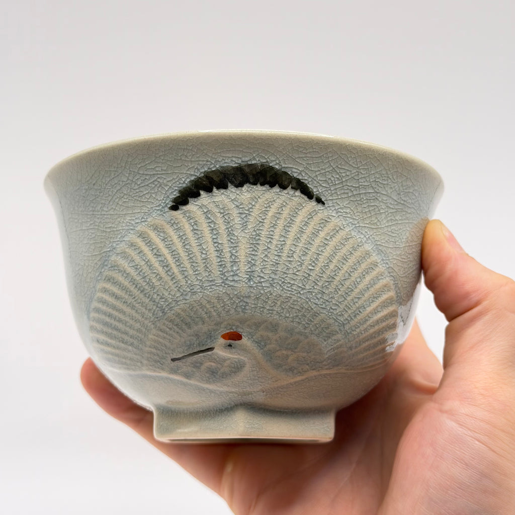 Bol à Matcha Céladon, Décor Grue et Tortue