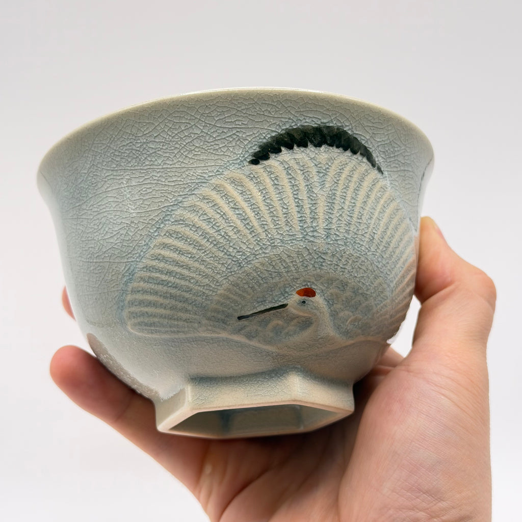 Bol à Matcha Céladon, Décor Grue et Tortue