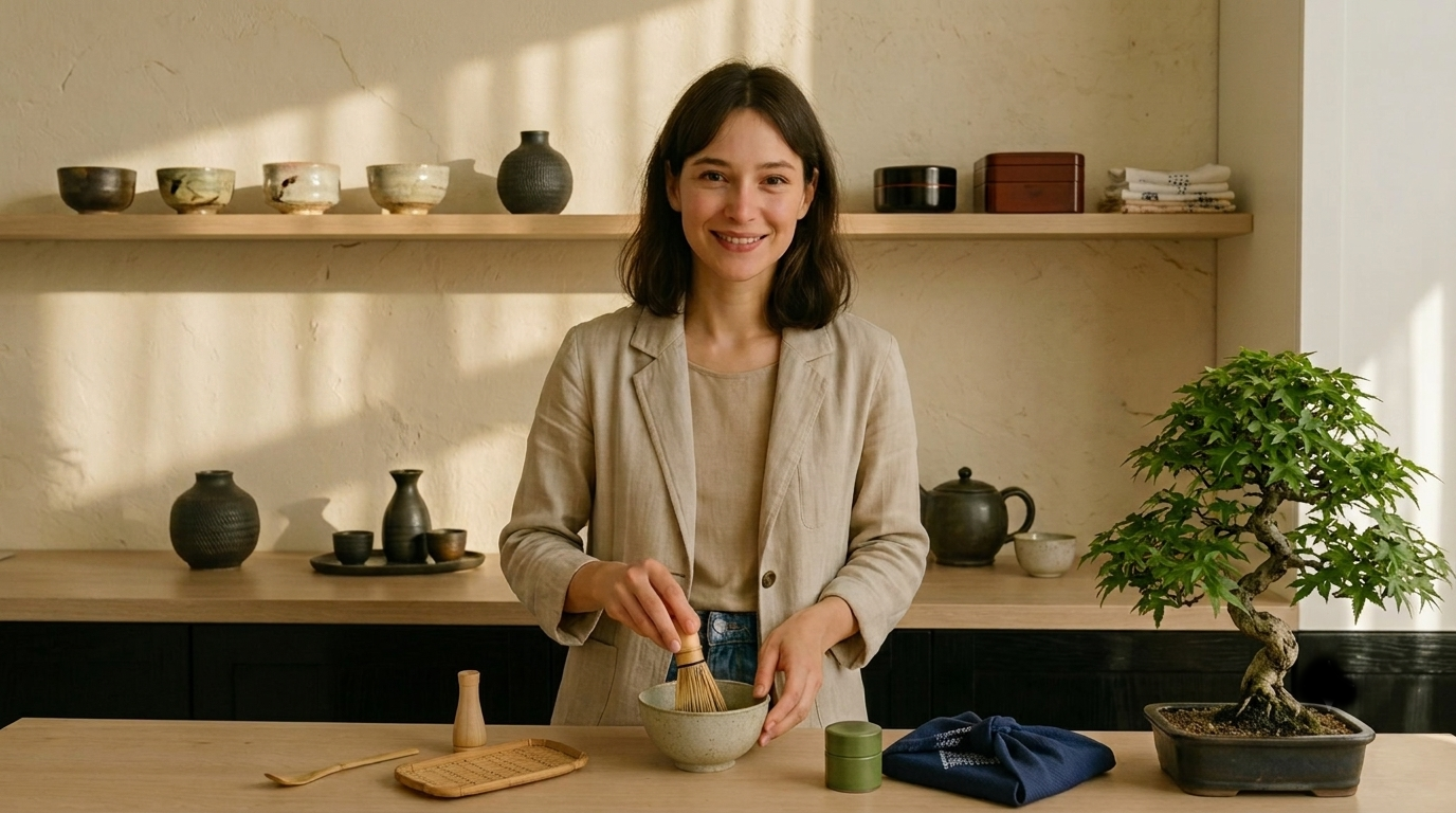 Préparation du matcha, ambiance boutique Dogou